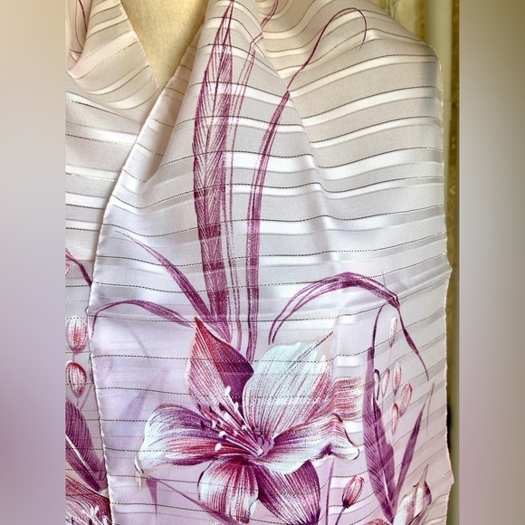 Vintage 1970s Scarf Sheer Oblong:  Monaco Monte Carlo Printed, Pink Rose Floral - Picture 9 of 15